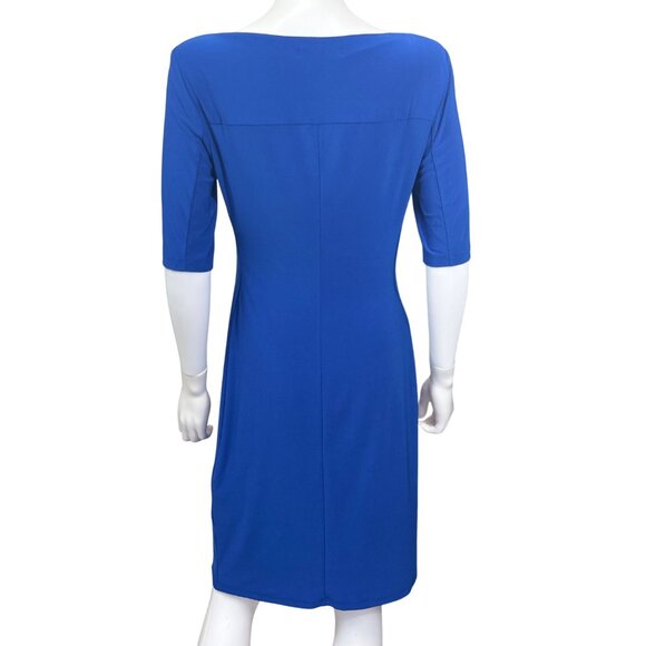 Lauren Ralph Lauren Womens Draped Sheath Dress Blue Size 8 Polyester Blend - Picture 2 of 7